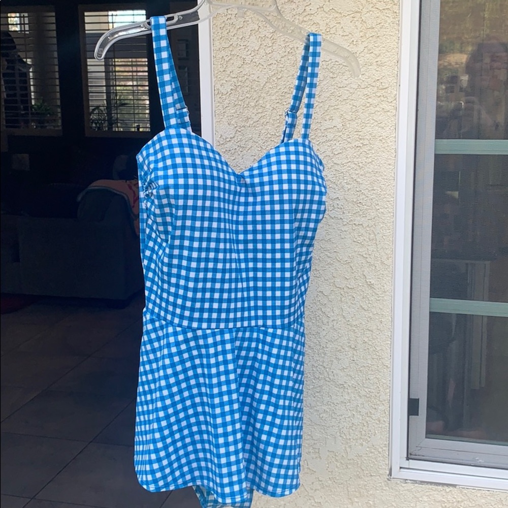 Blue and white Gingham Bathing Suit